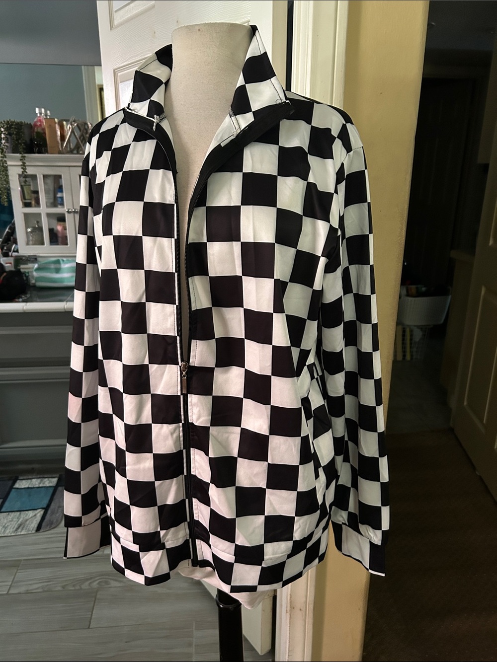 Black & White Checkerboard Zip Jacket